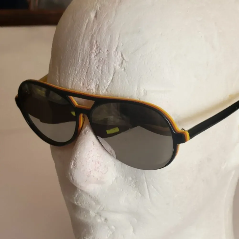 Vintage SKI OPTIKS Aviator Sunglasses Black Yellow Unisex Mirrored France Made